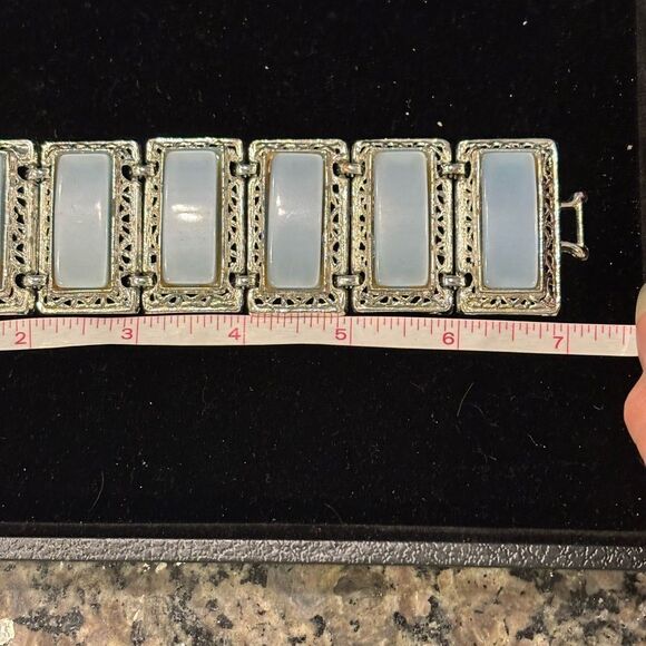 Vintage Pam Thermoset Lucite Silver Tone Blue Panel Bracelet - Picture 3 of 3